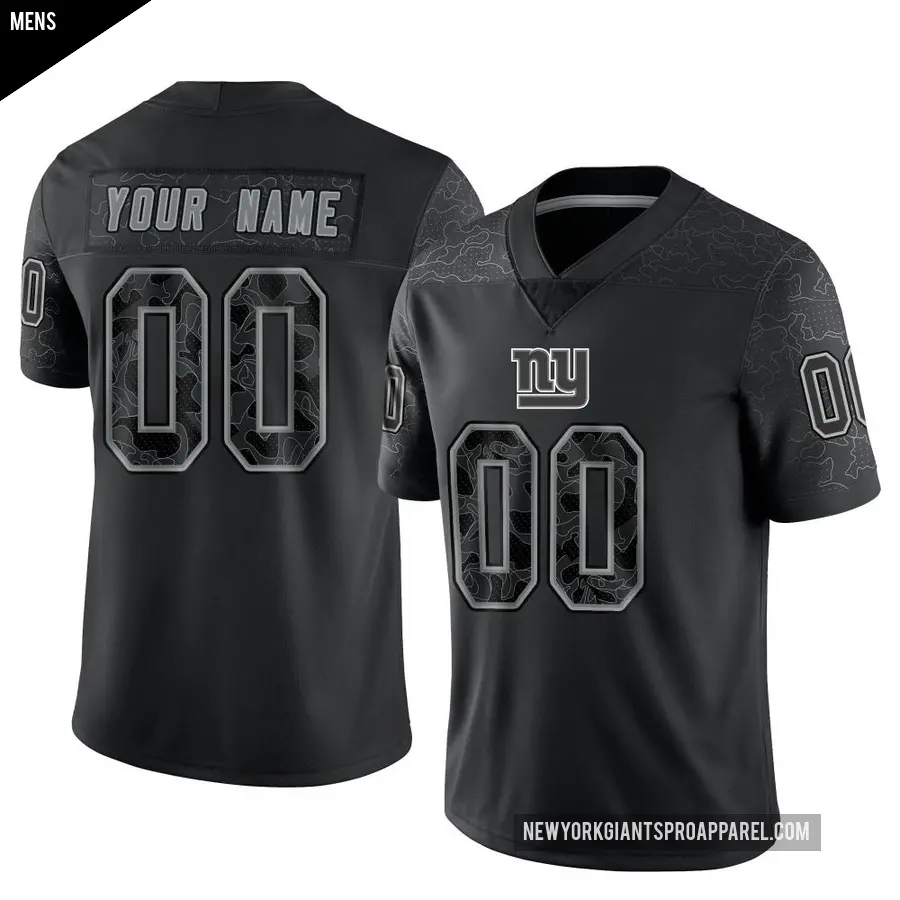 Men's New York Giants ＃00 Custom Black Limited Reflective Jersey