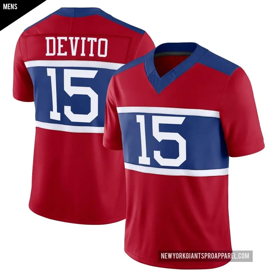 Men's New York Giants ＃15 Tommy DeVito Red Limited Century Alternate Vapor F.U.S.E. Jersey