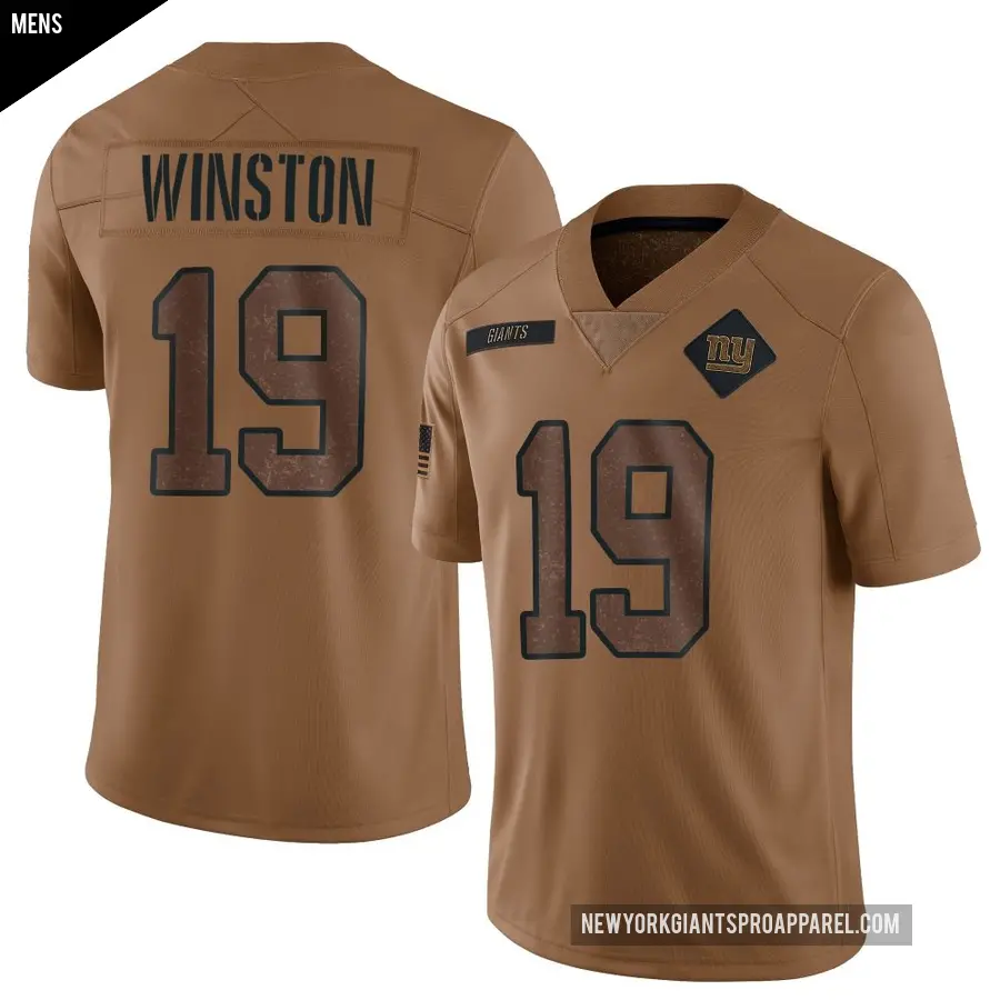 Men's New York Giants ＃19 Jameis Winston Brown Limited 2023 Salute To Service Jersey
