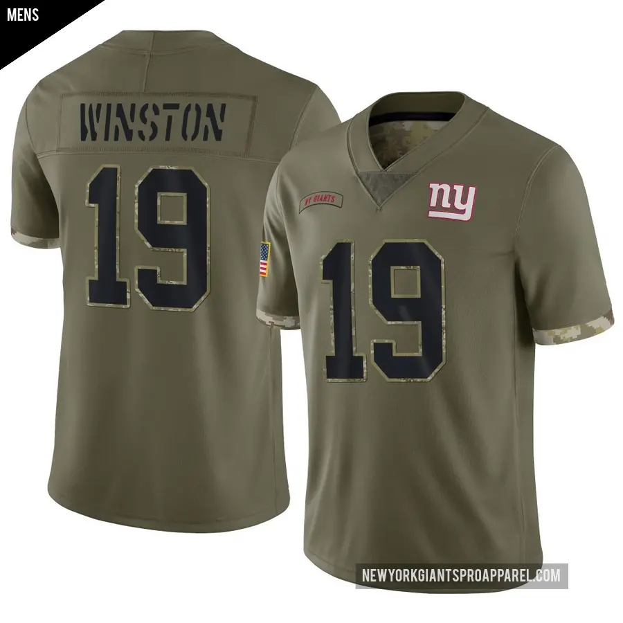 Men's New York Giants ＃19 Jameis Winston Olive Limited 2022 Salute To Service Jersey