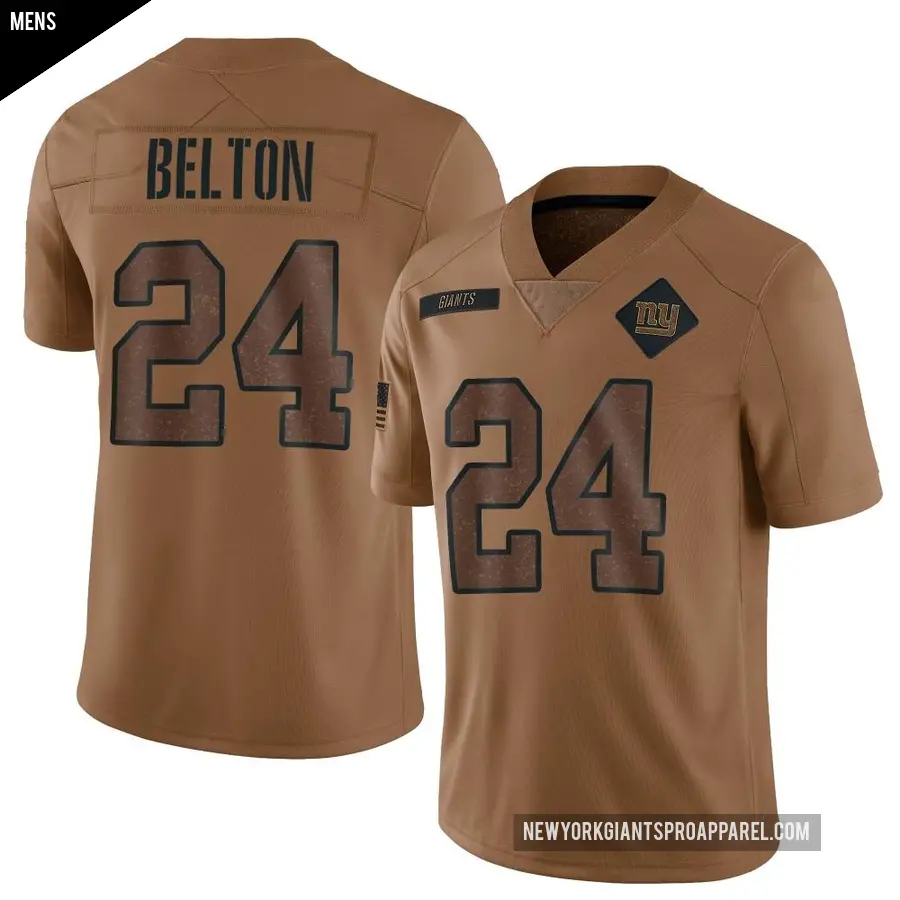 Men's New York Giants ＃24 Dane Belton Brown Limited 2023 Salute To Service Jersey