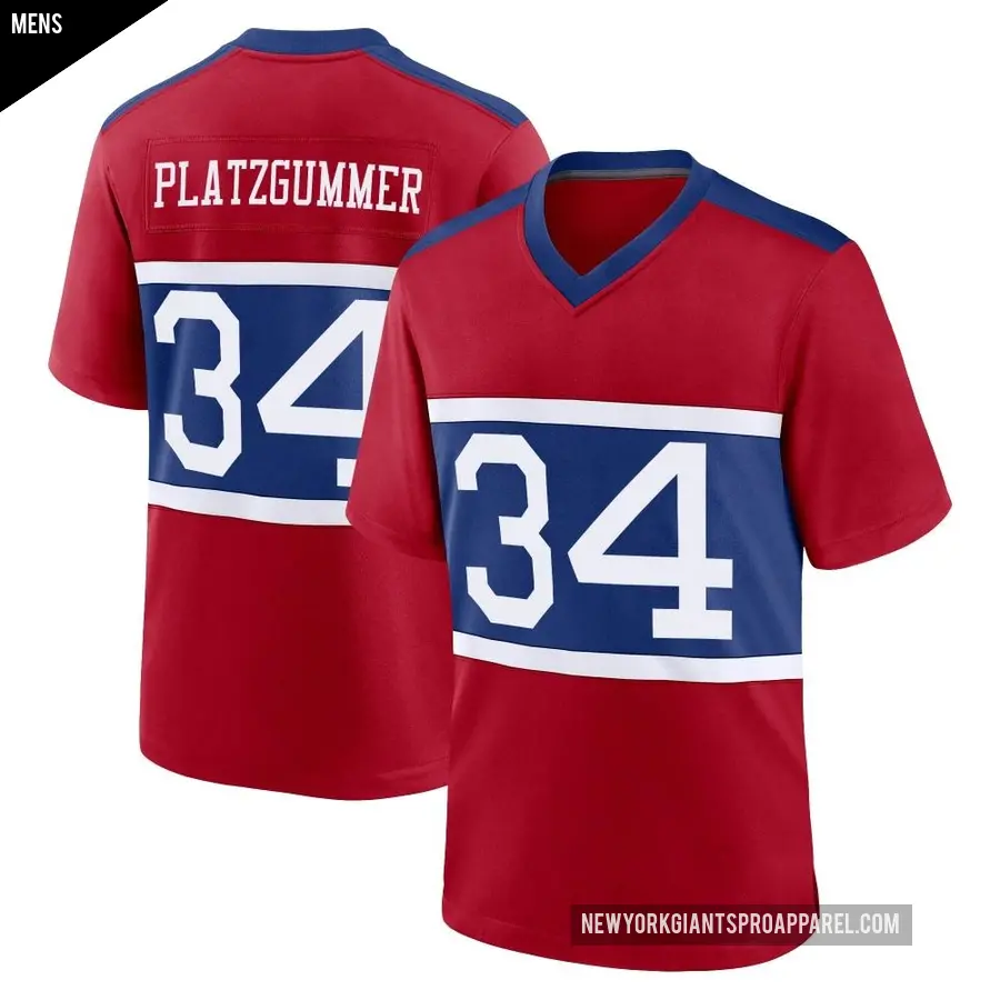 Men's New York Giants ＃34 Sandro Platzgummer Red Game Century Alternate Jersey