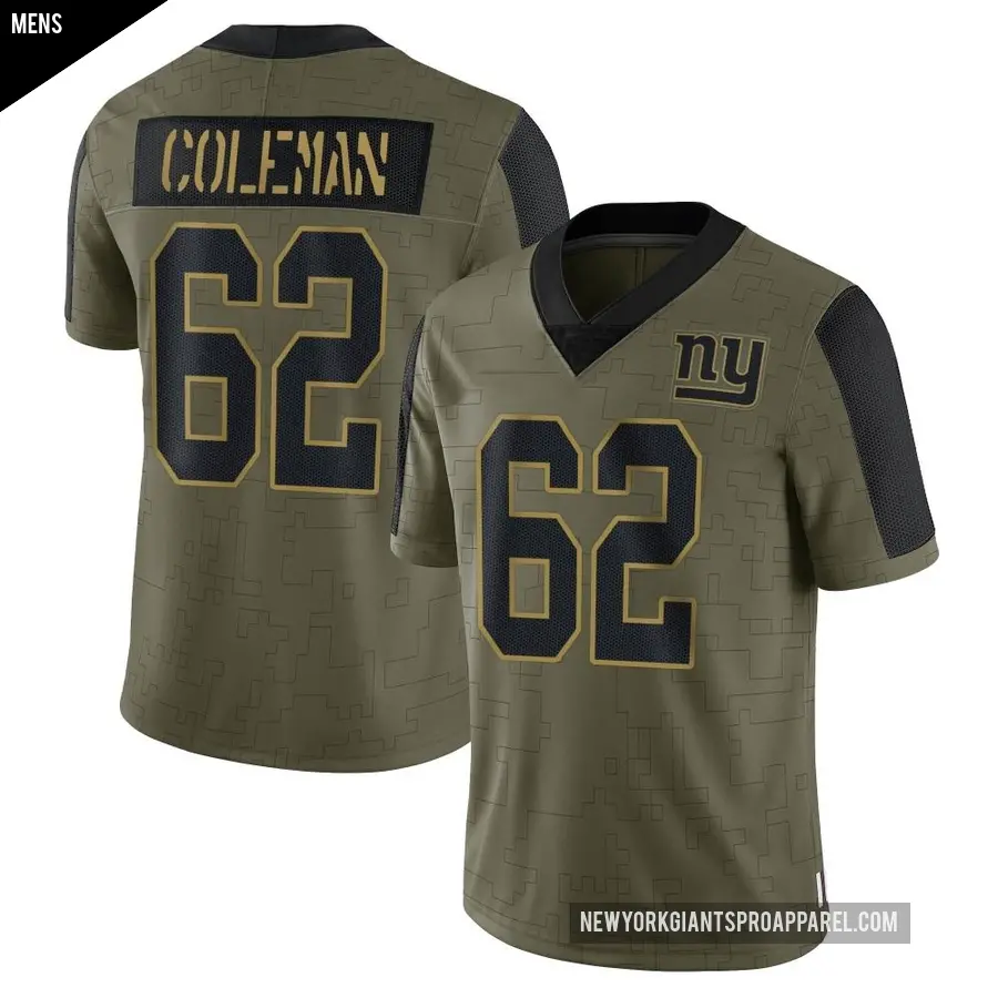 Men's New York Giants ＃62 Davon Coleman Olive Limited 2021 Salute To Service Jersey