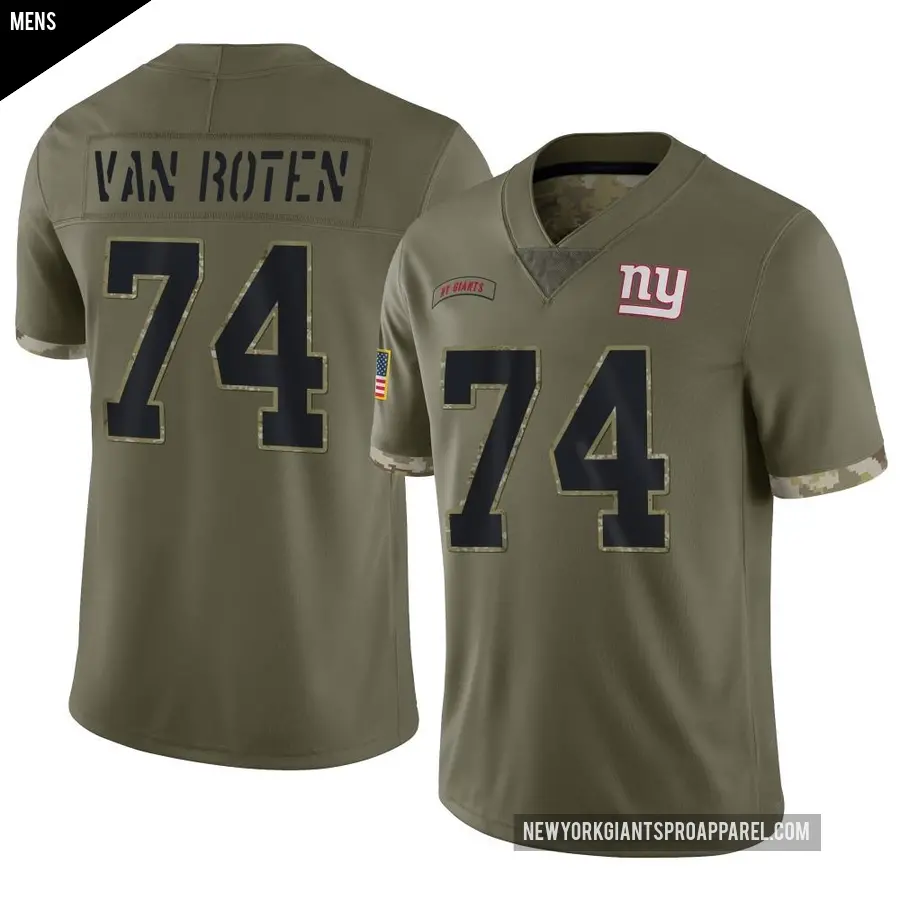 Men's New York Giants ＃74 Greg Van Roten Olive Limited 2022 Salute To Service Jersey