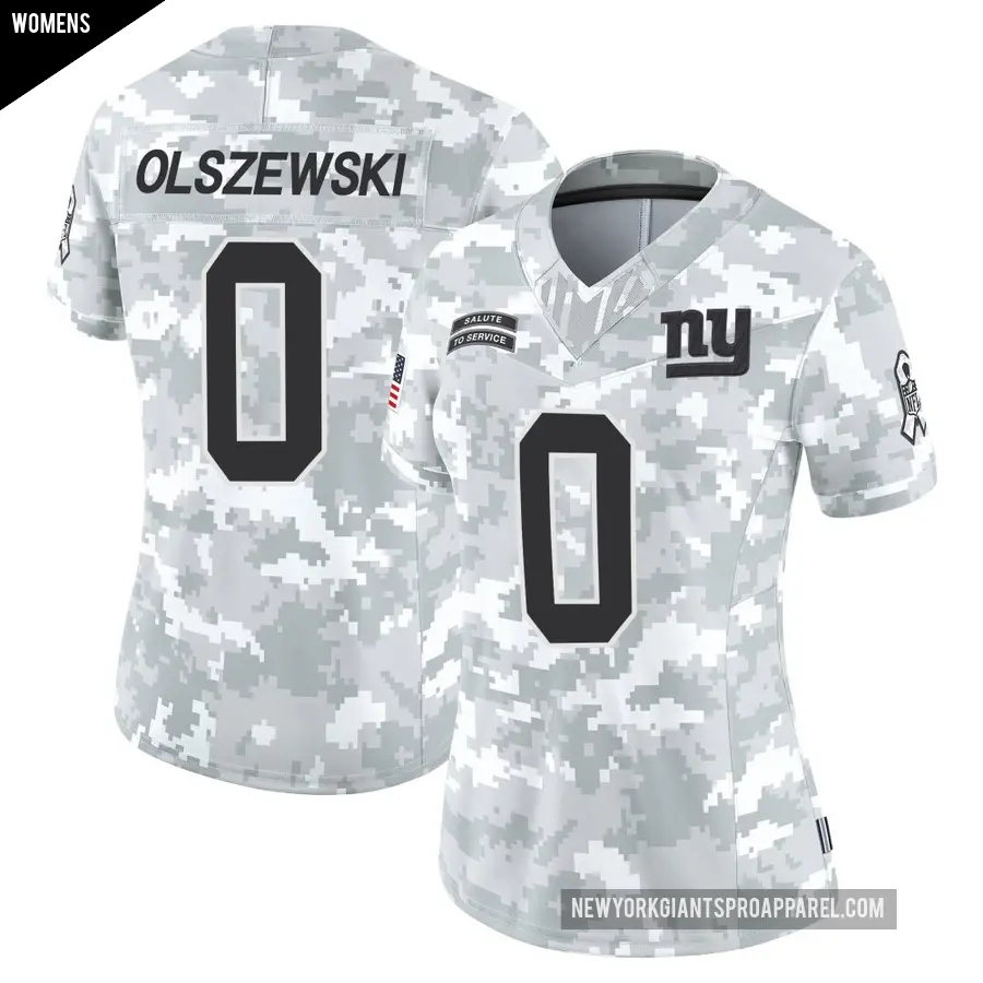 Women's New York Giants ＃0 Gunner Olszewski Arctic Camo Limited 2024 Salute to Service Jersey