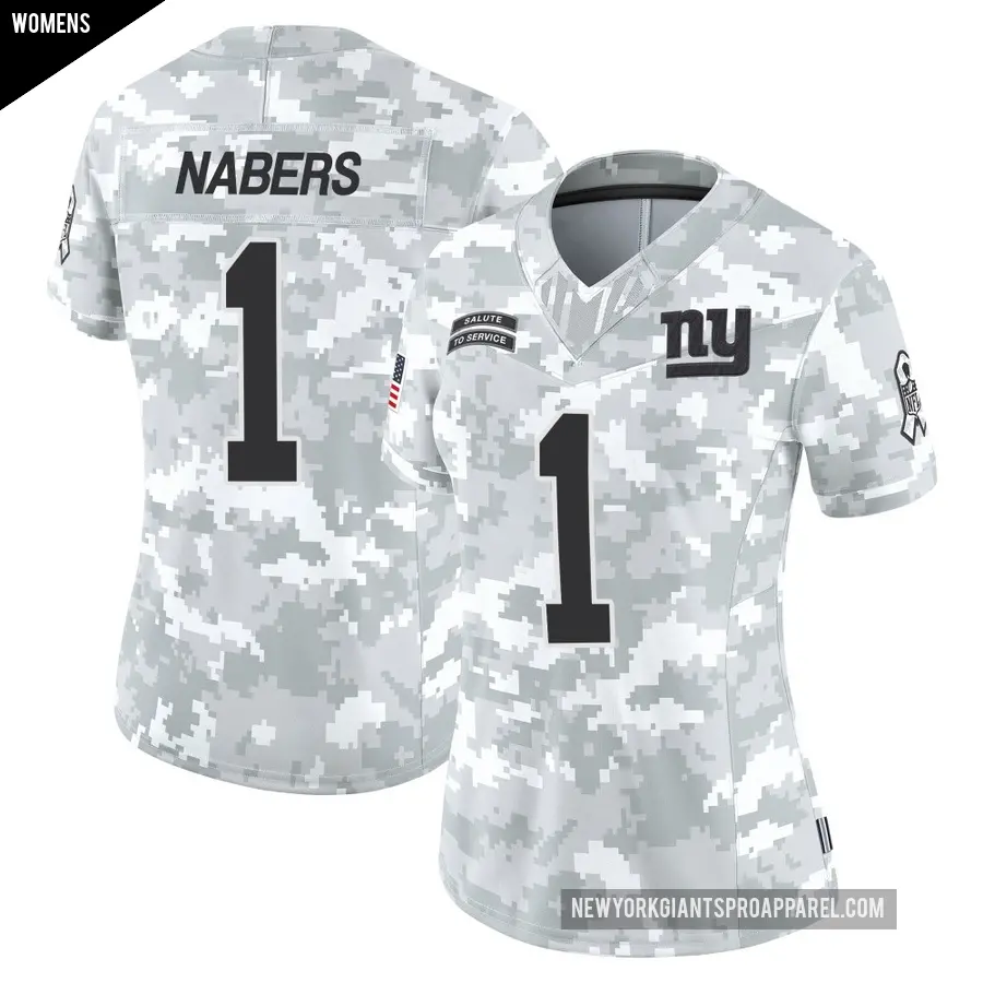 Women's New York Giants ＃1 Malik Nabers Arctic Camo Limited 2024 Salute to Service Jersey