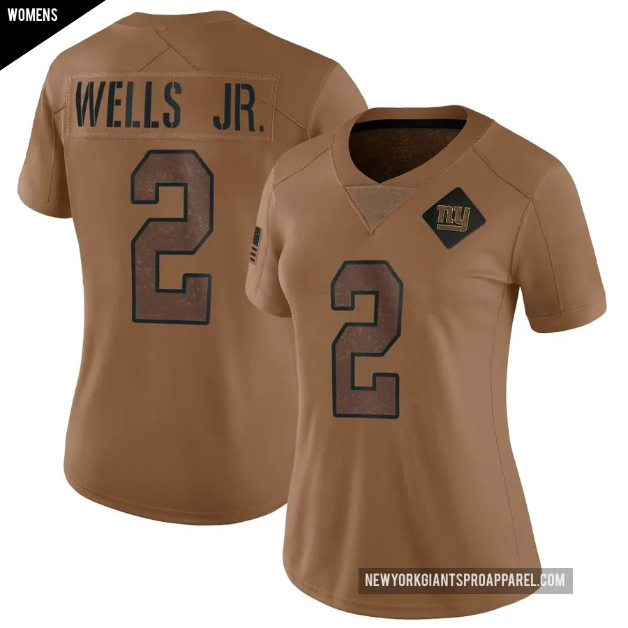 Women's New York Giants ＃2 Antwane Wells Jr. Brown Limited 2023 Salute To Service Jersey