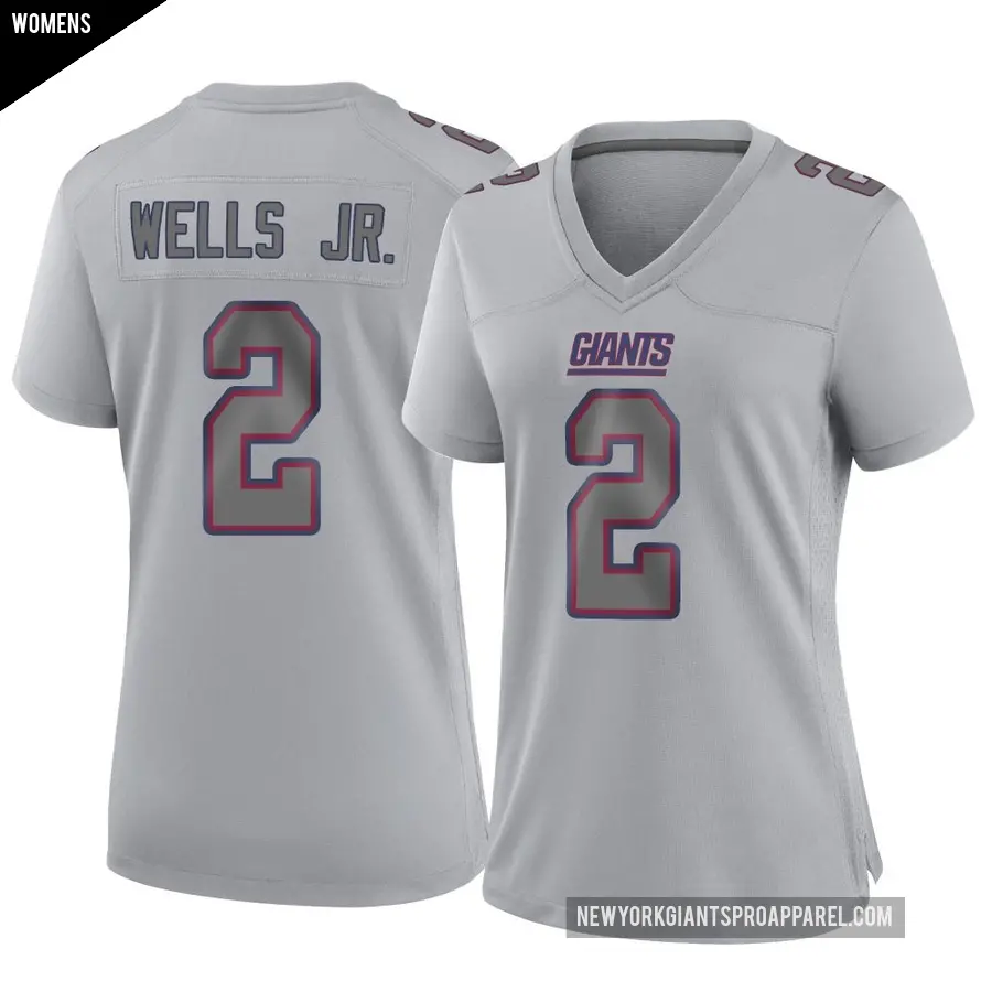 Women's New York Giants ＃2 Antwane Wells Jr. Gray Game Atmosphere Fashion Jersey