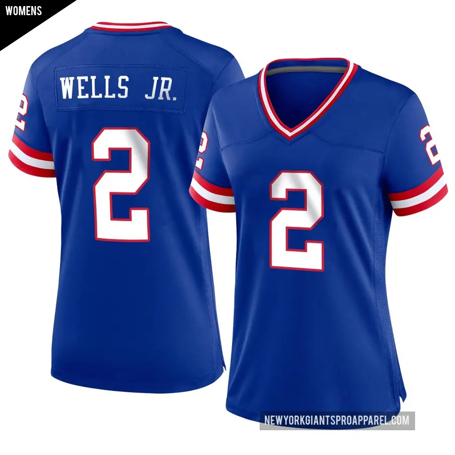 Women's New York Giants ＃2 Antwane Wells Jr. Royal Game Classic Jersey