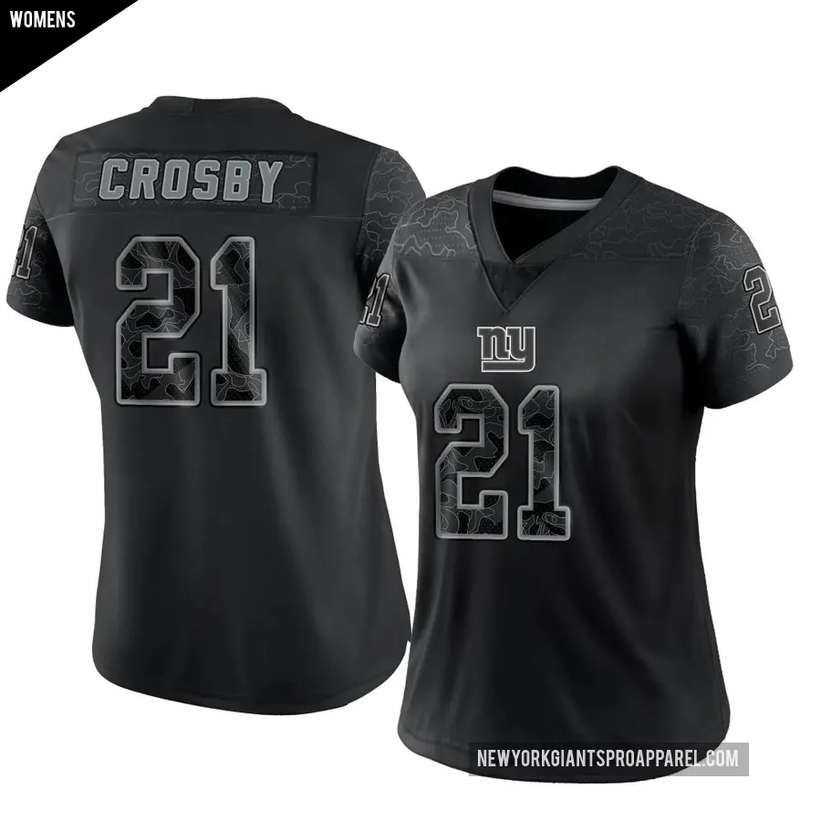 Women's New York Giants ＃21 Mason Crosby Black Limited Reflective Jersey