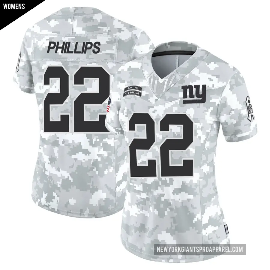 Women's New York Giants ＃22 Dru Phillips Arctic Camo Limited 2024 Salute to Service Jersey