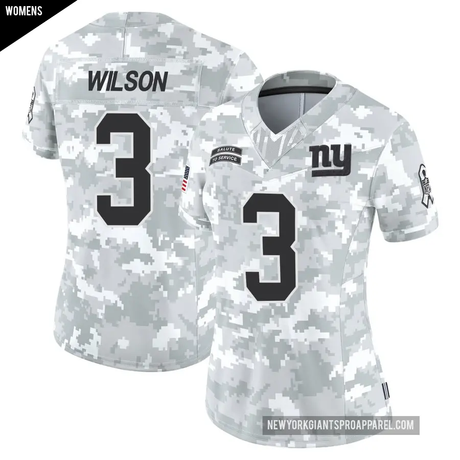 Women's New York Giants ＃3 Russell Wilson Arctic Camo Limited 2024 Salute to Service Jersey