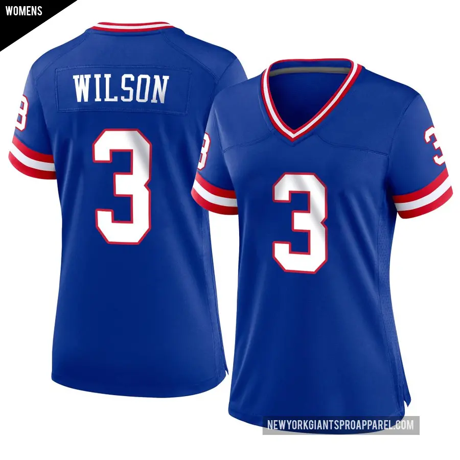Women's New York Giants ＃3 Russell Wilson Royal Game Classic Jersey