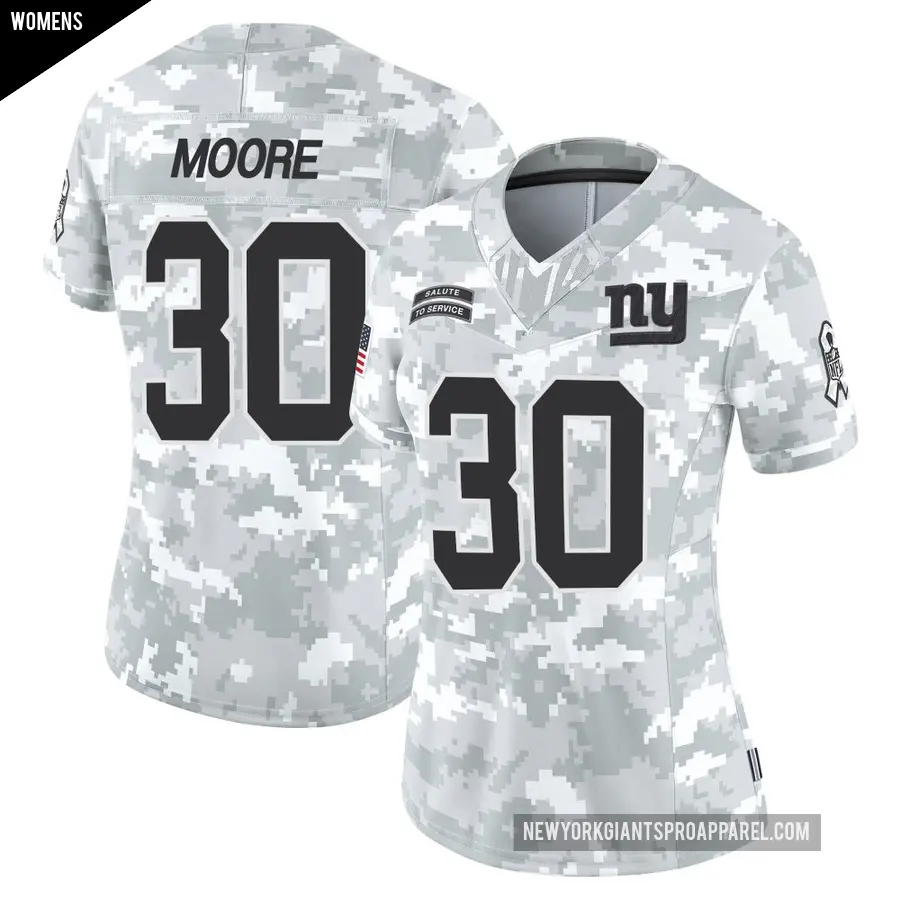 Women's New York Giants ＃30 TJ Moore Arctic Camo Limited 2024 Salute to Service Jersey