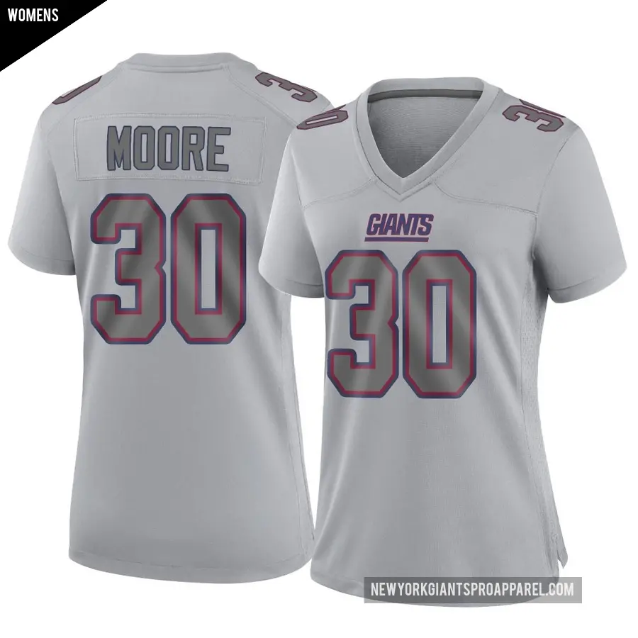 Women's New York Giants ＃30 TJ Moore Gray Game Atmosphere Fashion Jersey