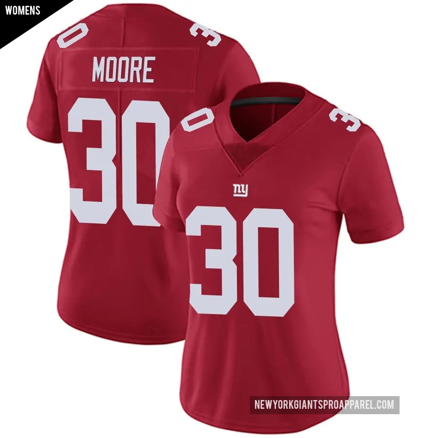 Women's New York Giants ＃30 TJ Moore Red Limited Alternate Vapor Untouchable Jersey