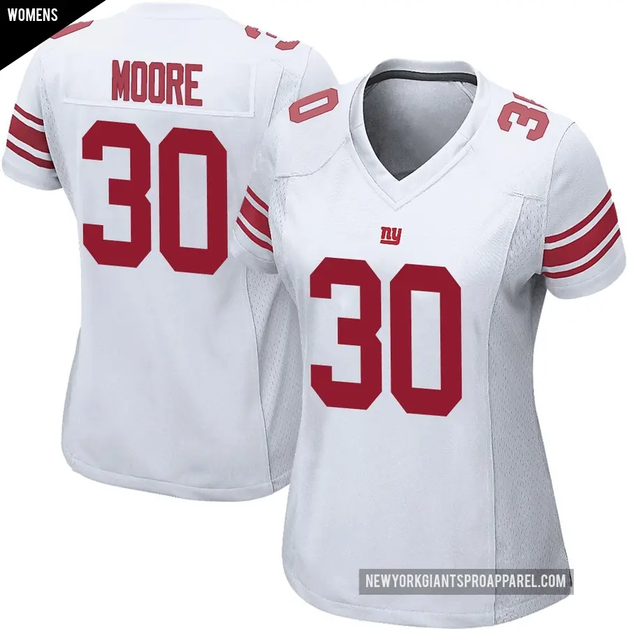 Women's New York Giants ＃30 TJ Moore White Game Jersey