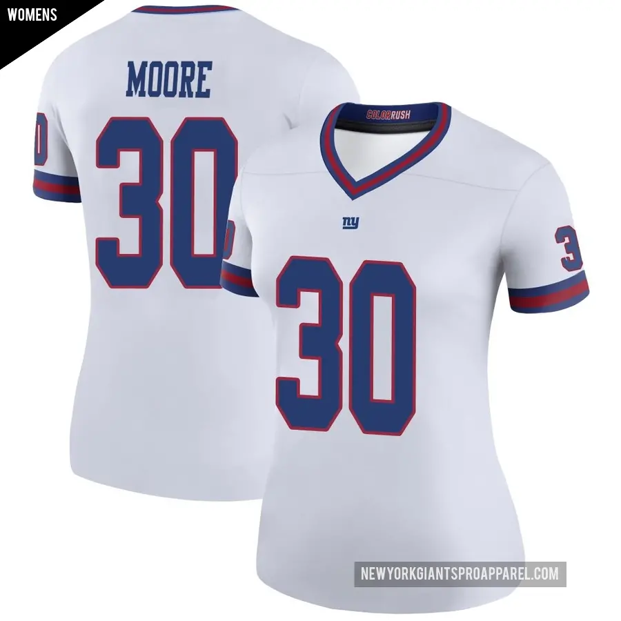 Women's New York Giants ＃30 TJ Moore White Legend Color Rush Jersey
