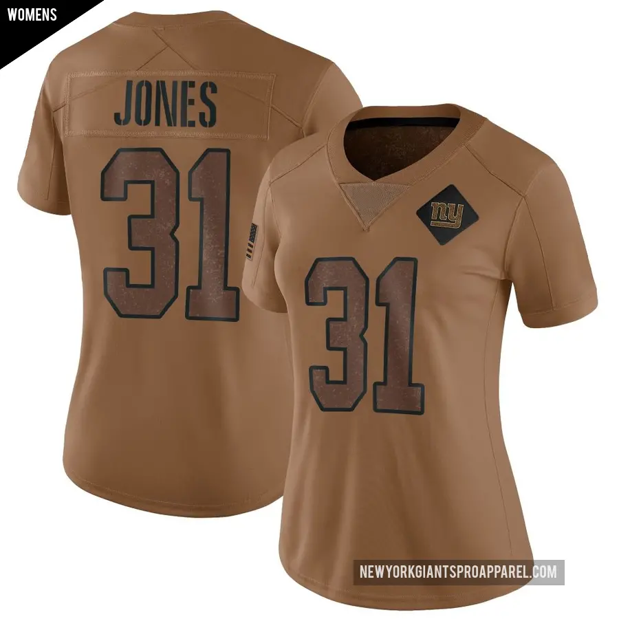 Women's New York Giants ＃31 Nic Jones Brown Limited 2023 Salute To Service Jersey