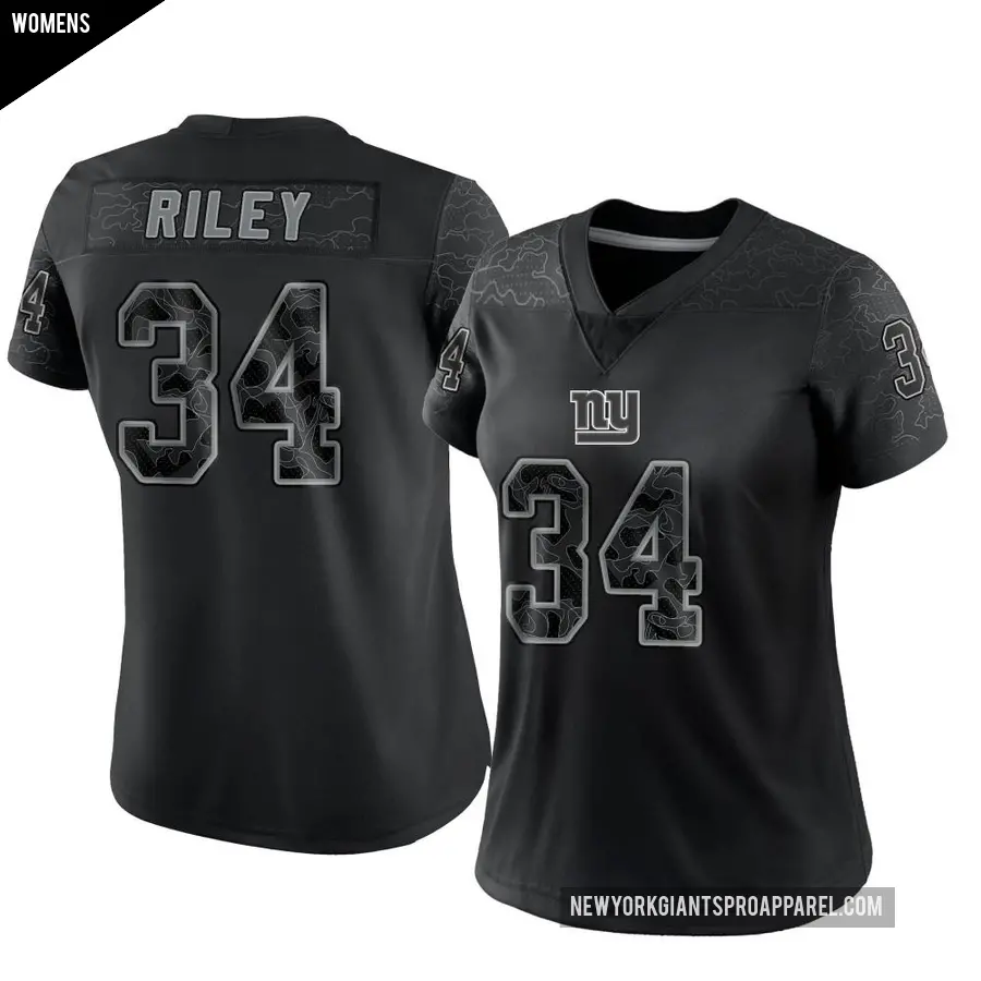 Women's New York Giants ＃34 Elijah Riley Black Limited Reflective Jersey