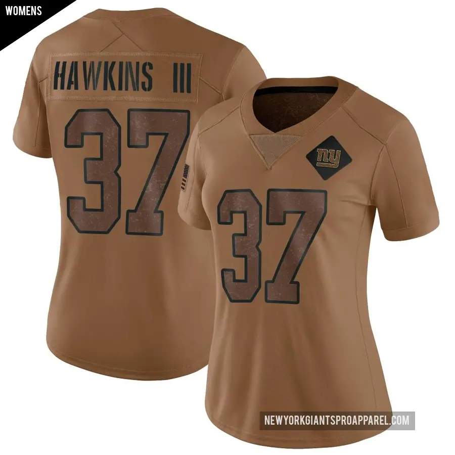 Women's New York Giants ＃37 Tre Hawkins III Brown Limited 2023 Salute To Service Jersey