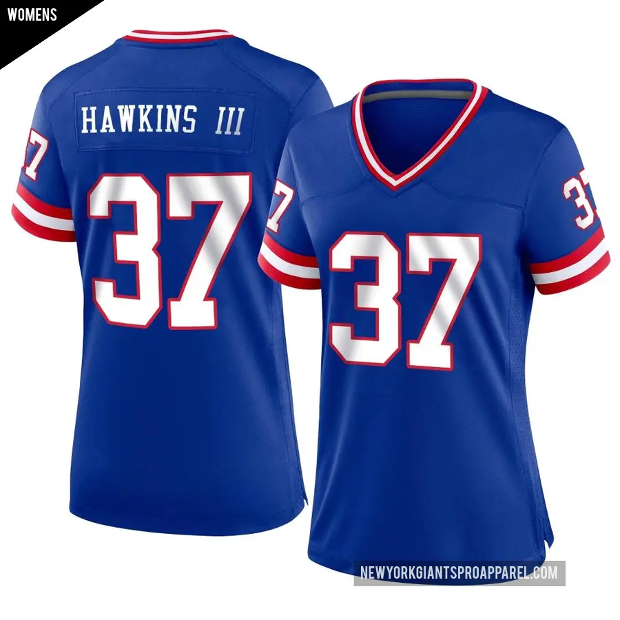 Women's New York Giants ＃37 Tre Hawkins III Royal Game Classic Jersey