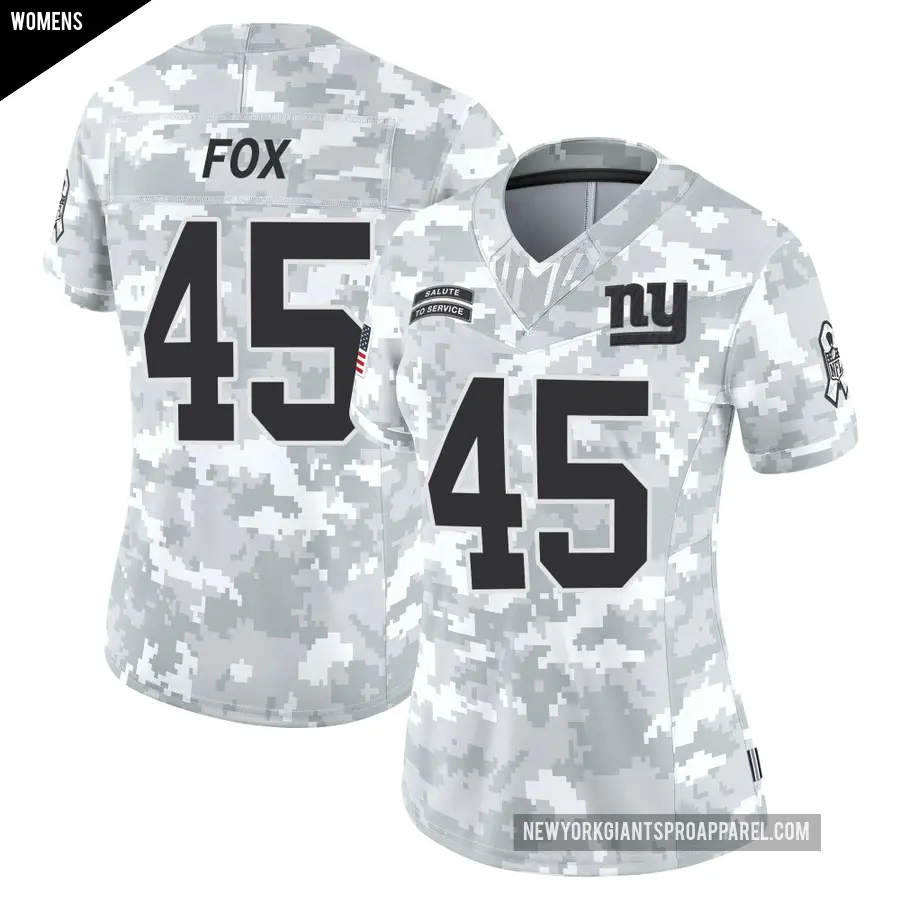 Women's New York Giants ＃45 Tomon Fox Arctic Camo Limited 2024 Salute to Service Jersey
