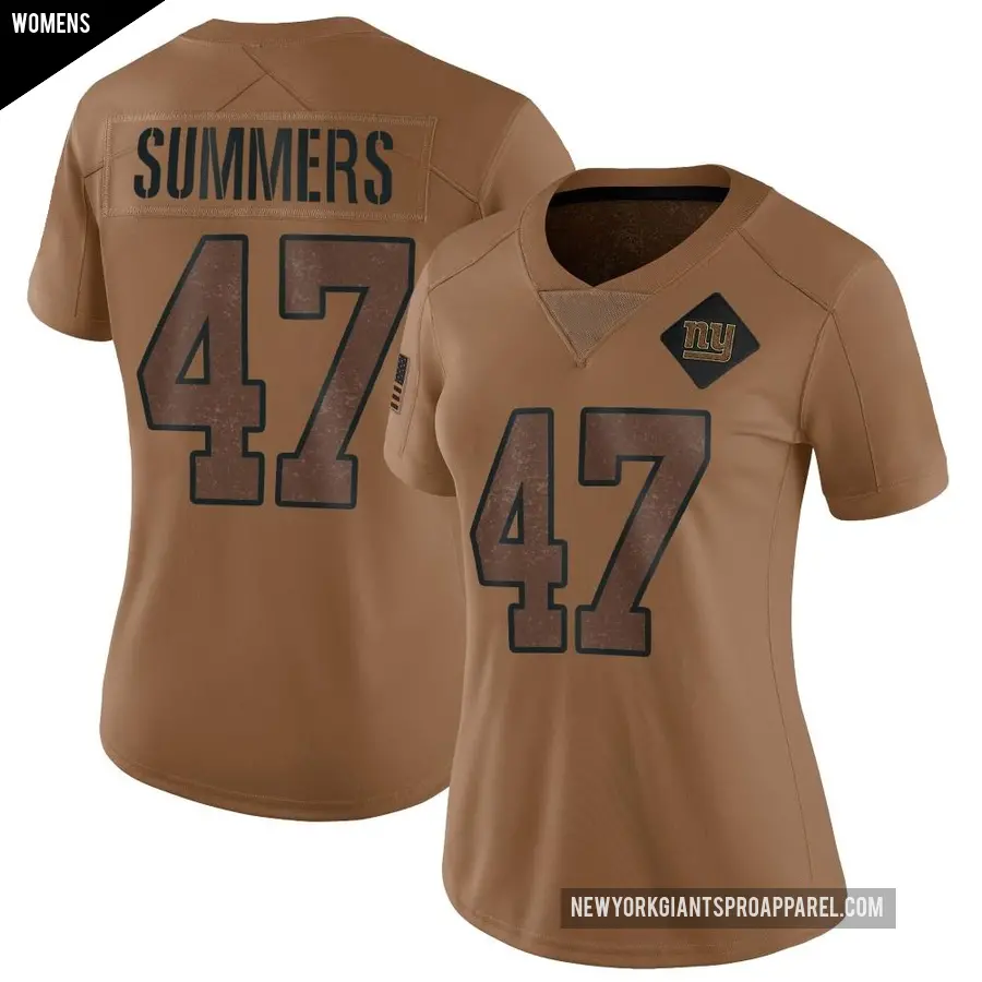 Women's New York Giants ＃47 Ty Summers Brown Limited 2023 Salute To Service Jersey