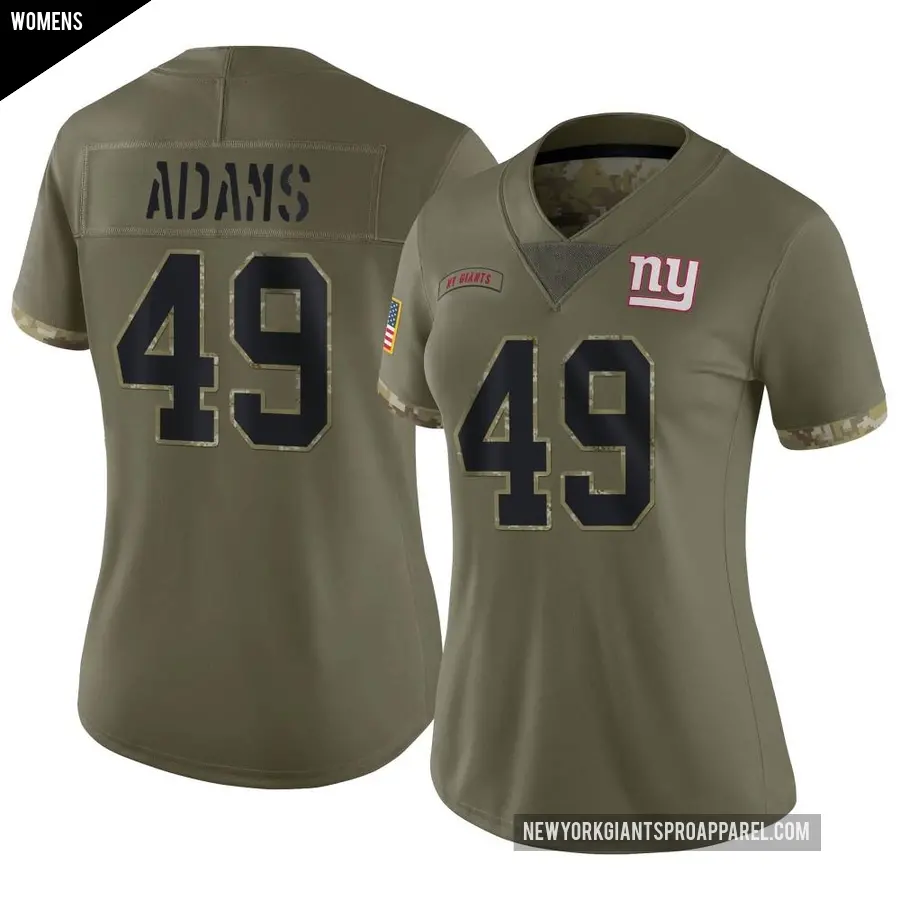 Women's New York Giants ＃49 Matthew Adams Olive Limited 2022 Salute To Service Jersey