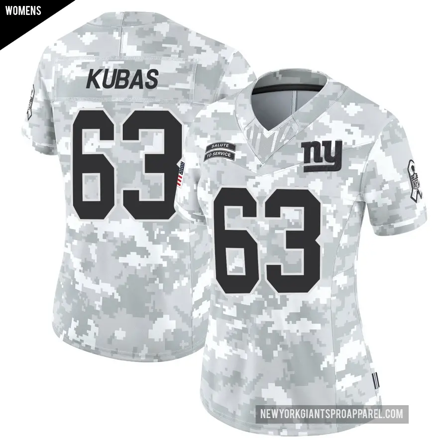 Women's New York Giants ＃63 Jake Kubas Arctic Camo Limited 2024 Salute to Service Jersey