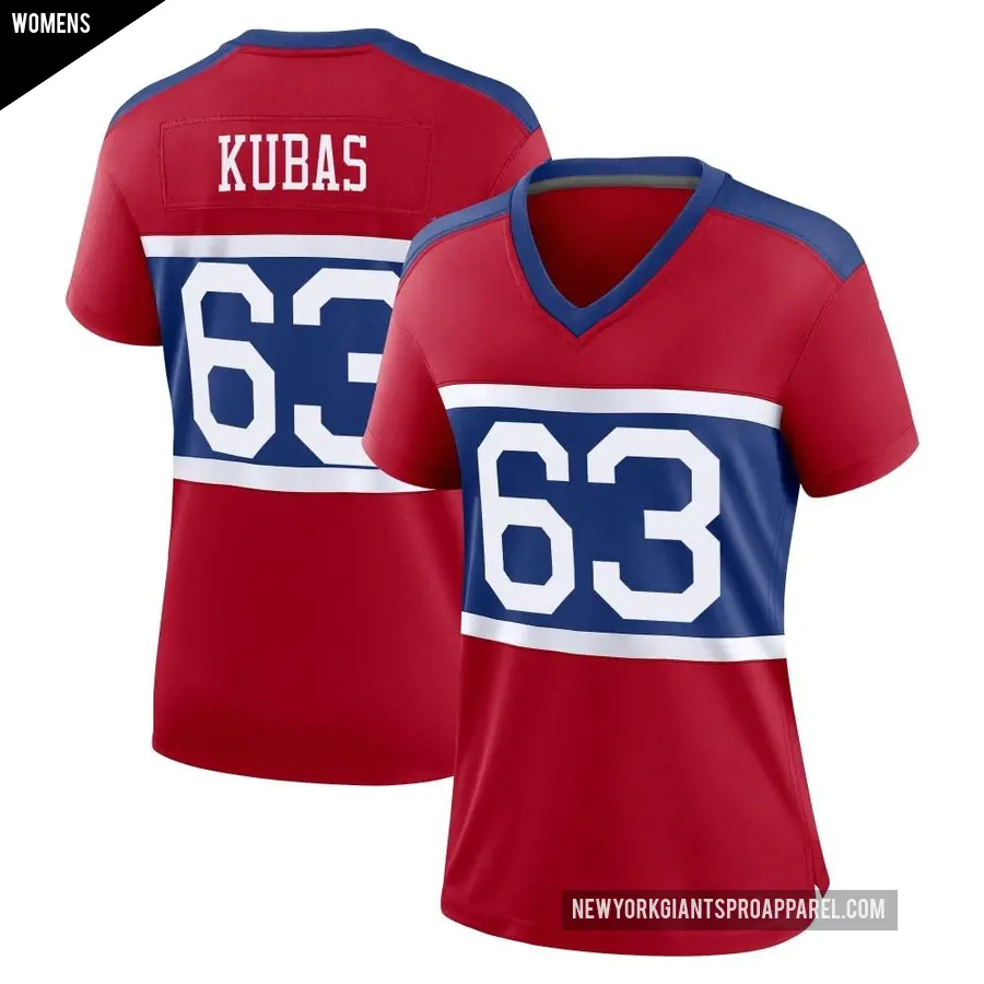 Women's New York Giants ＃63 Jake Kubas Red Game Century Alternate Jersey