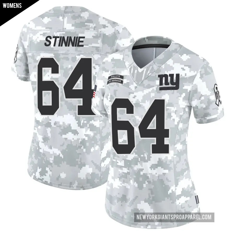 Women's New York Giants ＃64 Aaron Stinnie Arctic Camo Limited 2024 Salute to Service Jersey