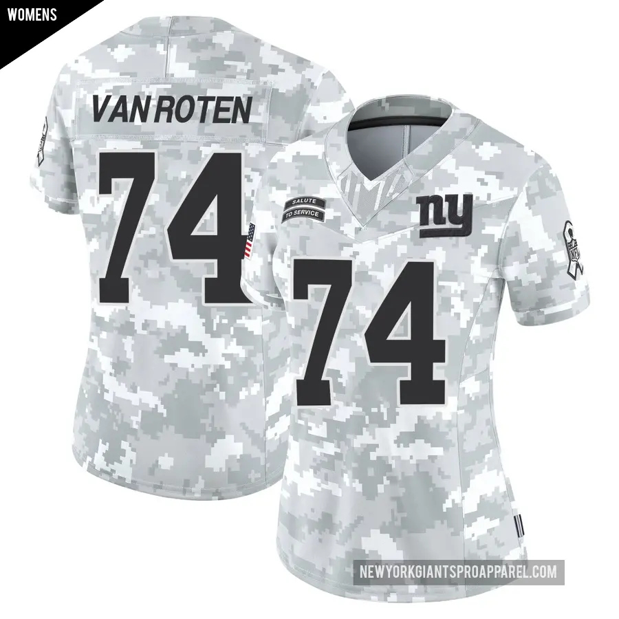 Women's New York Giants ＃74 Greg Van Roten Arctic Camo Limited 2024 Salute to Service Jersey
