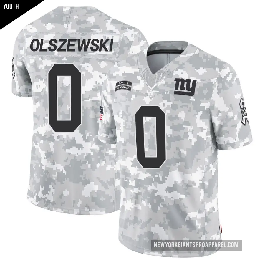 Youth New York Giants ＃0 Gunner Olszewski Arctic Camo Limited 2024 Salute to Service Jersey
