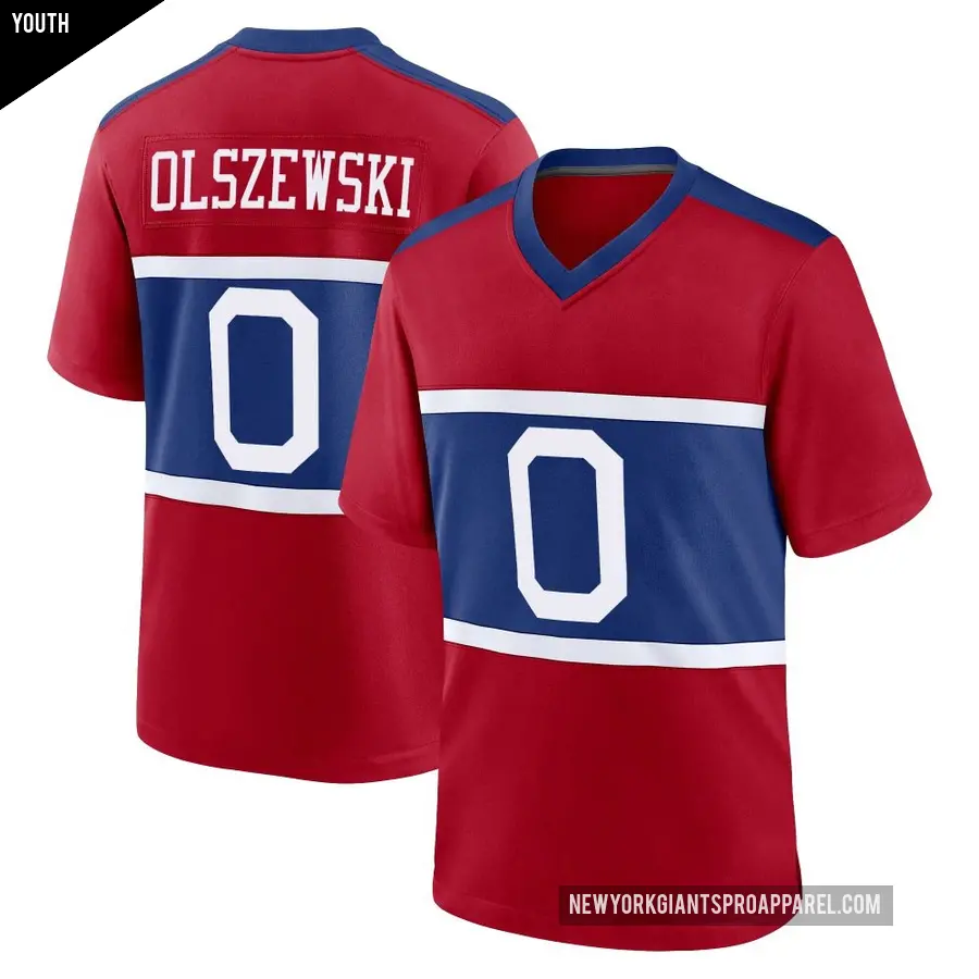 Youth New York Giants ＃0 Gunner Olszewski Red Game Century Alternate Jersey