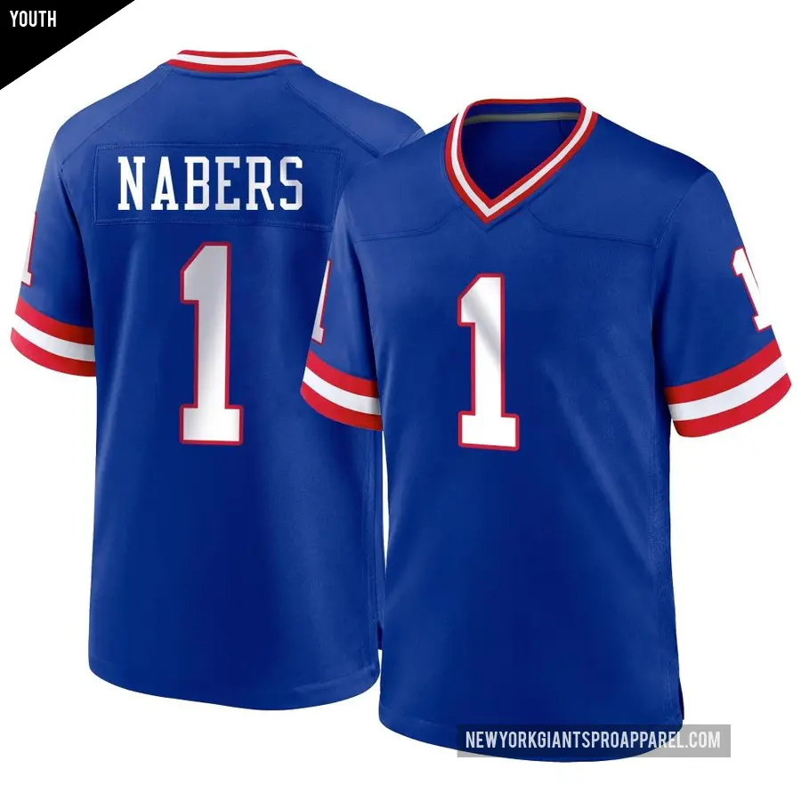 Youth New York Giants ＃1 Malik Nabers Royal Game Classic Jersey