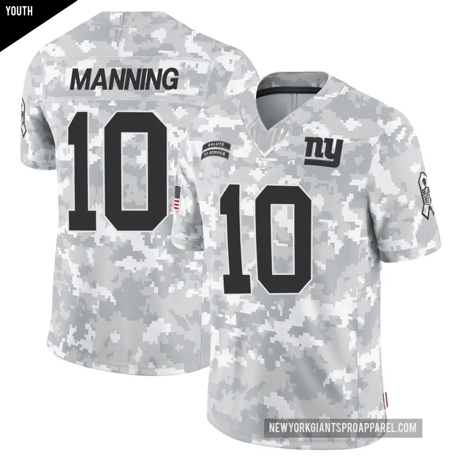 Youth New York Giants ＃10 Eli Manning Arctic Camo Limited 2024 Salute to Service Jersey