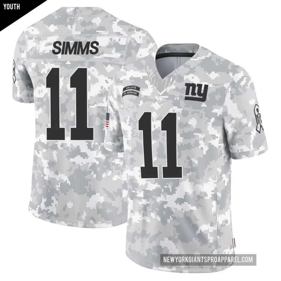Youth New York Giants ＃11 Phil Simms Arctic Camo Limited 2024 Salute to Service Jersey
