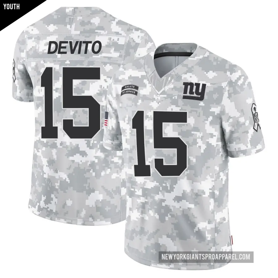 Youth New York Giants ＃15 Tommy DeVito Arctic Camo Limited 2024 Salute to Service Jersey