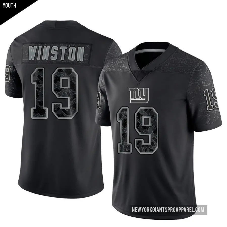 Youth New York Giants ＃19 Jameis Winston Black Limited Reflective Jersey