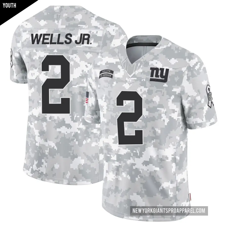 Youth New York Giants ＃2 Antwane Wells Jr. Arctic Camo Limited 2024 Salute to Service Jersey