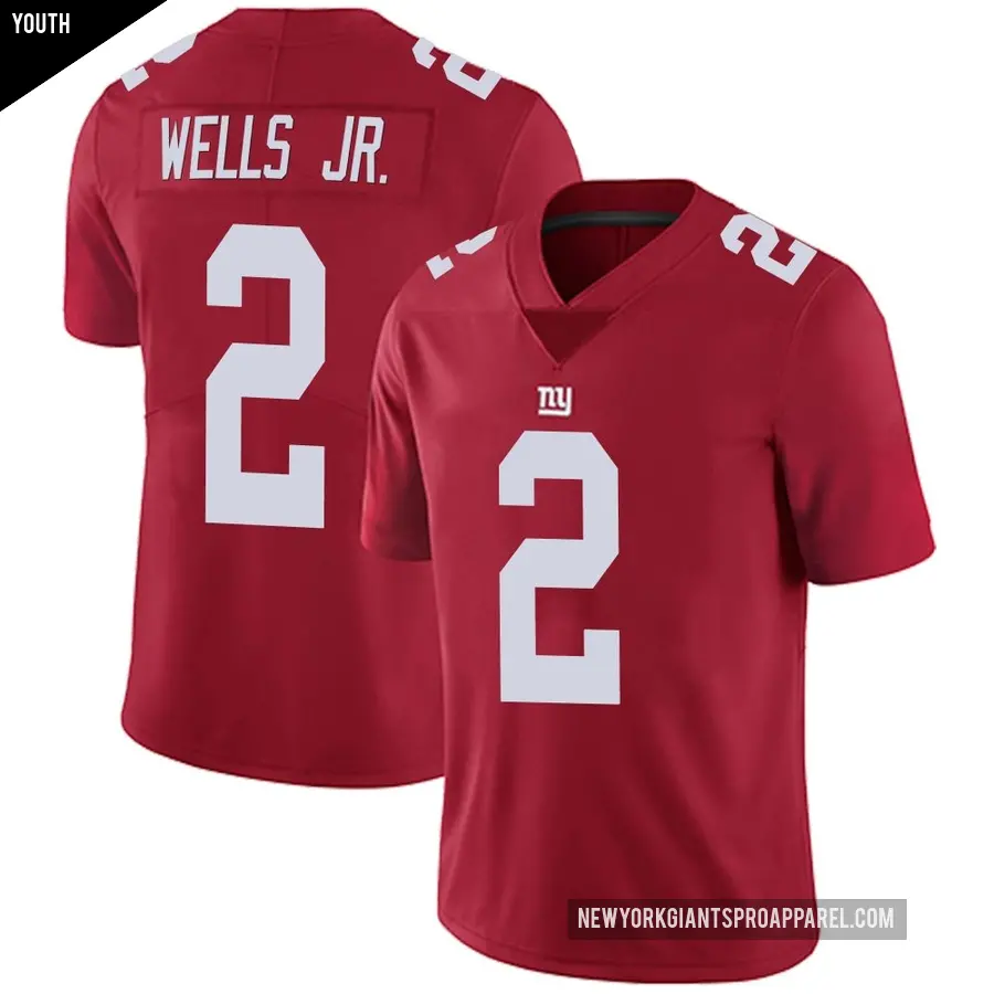 Youth New York Giants ＃2 Antwane Wells Jr. Red Limited Alternate Vapor Untouchable Jersey