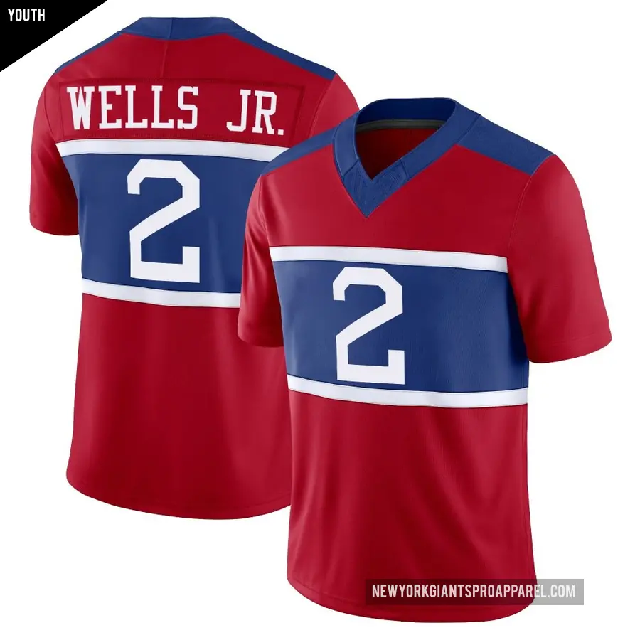 Youth New York Giants ＃2 Antwane Wells Jr. Red Limited Century Alternate Vapor F.U.S.E. Jersey