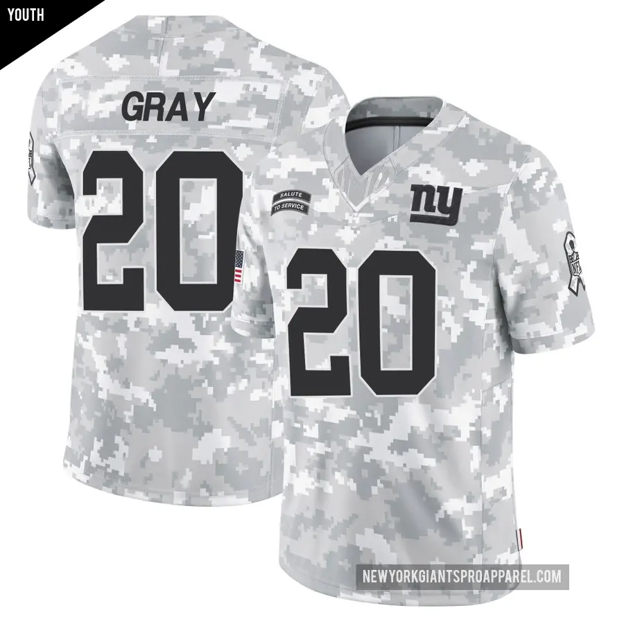 Youth New York Giants ＃20 Eric Gray Arctic Camo Limited 2024 Salute to Service Jersey