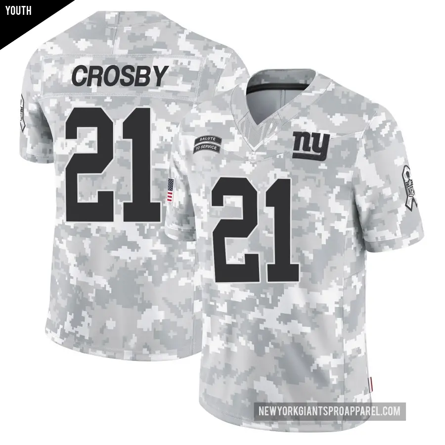 Youth New York Giants ＃21 Mason Crosby Arctic Camo Limited 2024 Salute to Service Jersey