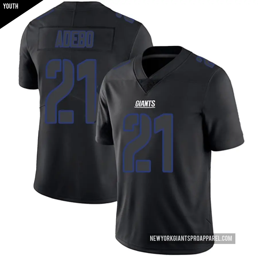 Youth New York Giants ＃21 Paulson Adebo Black Impact Limited Jersey
