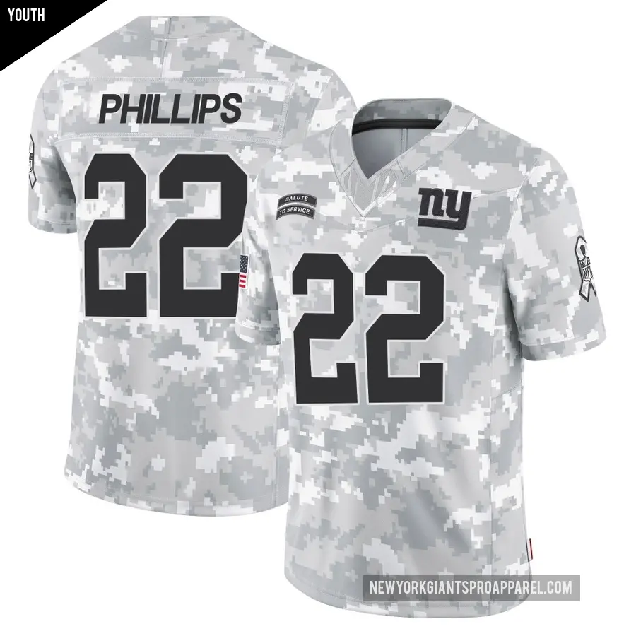 Youth New York Giants ＃22 Dru Phillips Arctic Camo Limited 2024 Salute to Service Jersey