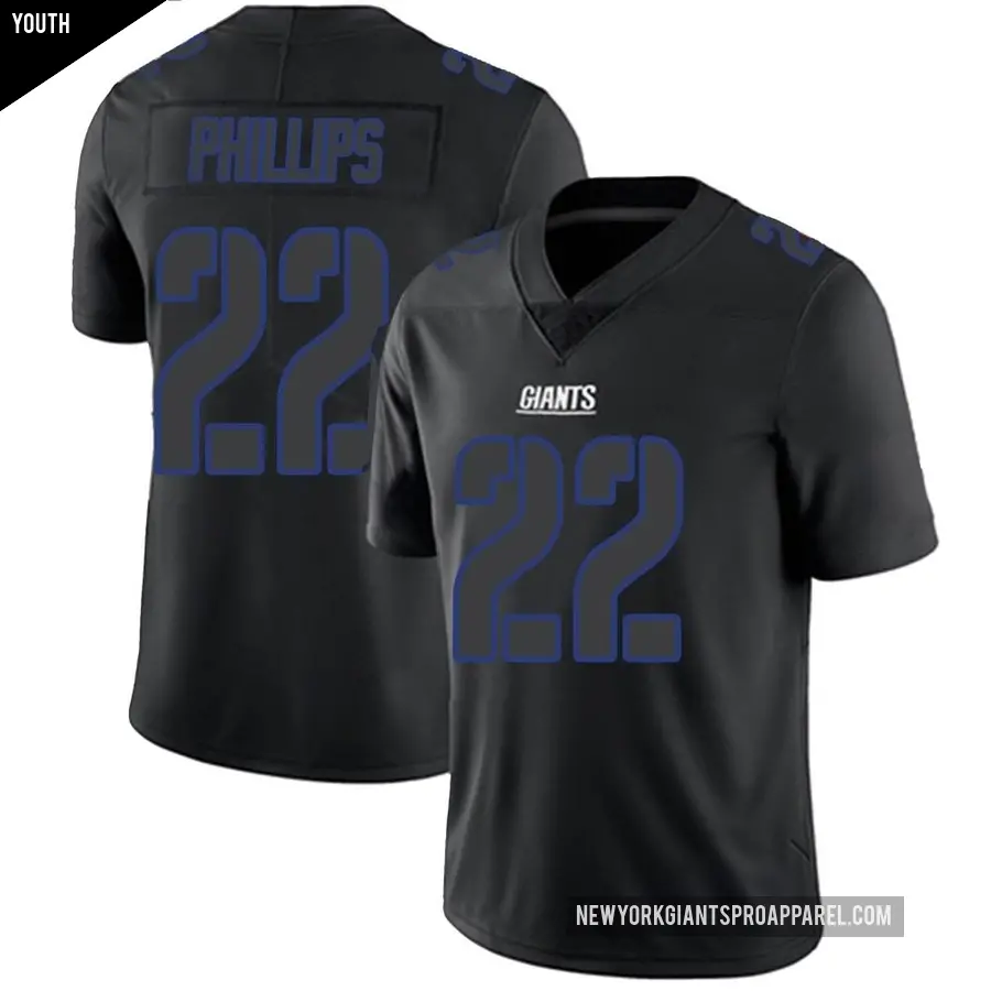 Youth New York Giants ＃22 Dru Phillips Black Impact Limited Jersey