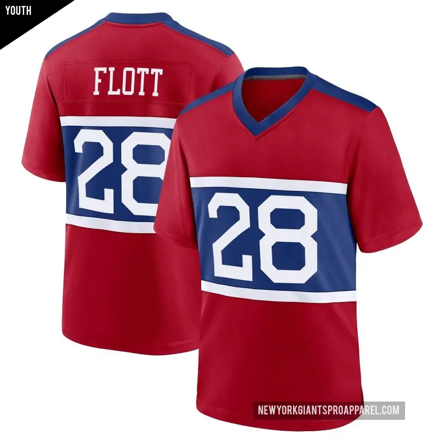 Youth New York Giants ＃28 Cor'Dale Flott Red Game Century Alternate Jersey