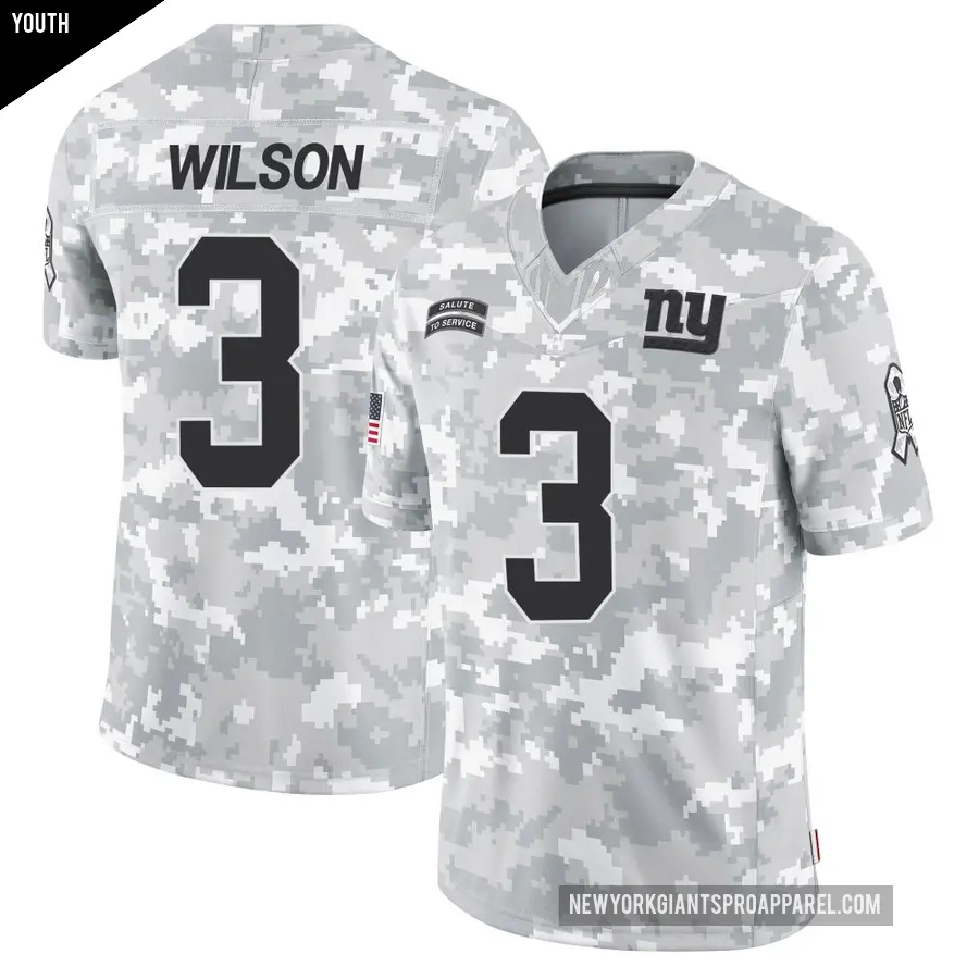 Youth New York Giants ＃3 Russell Wilson Arctic Camo Limited 2024 Salute to Service Jersey
